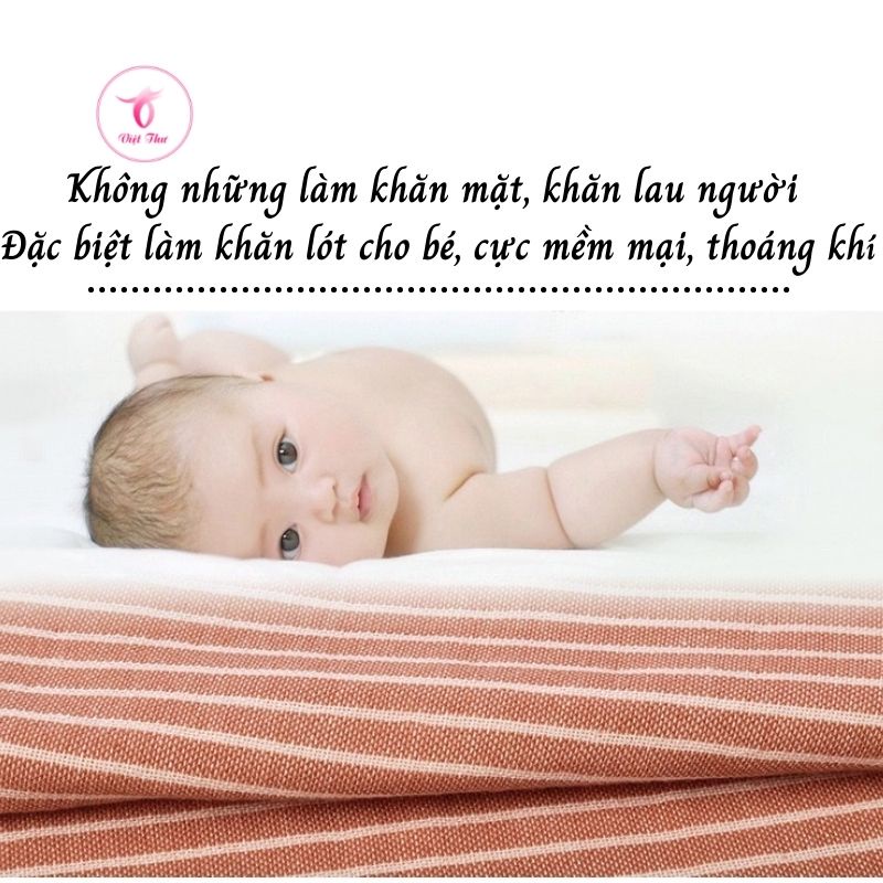 Khăn mặt cotton vân kẻ sọc cao cấp VIỆT THƯ, siêu mềm mịn, siêu thấm hút, siêu dày, 100gr, 35x75cm