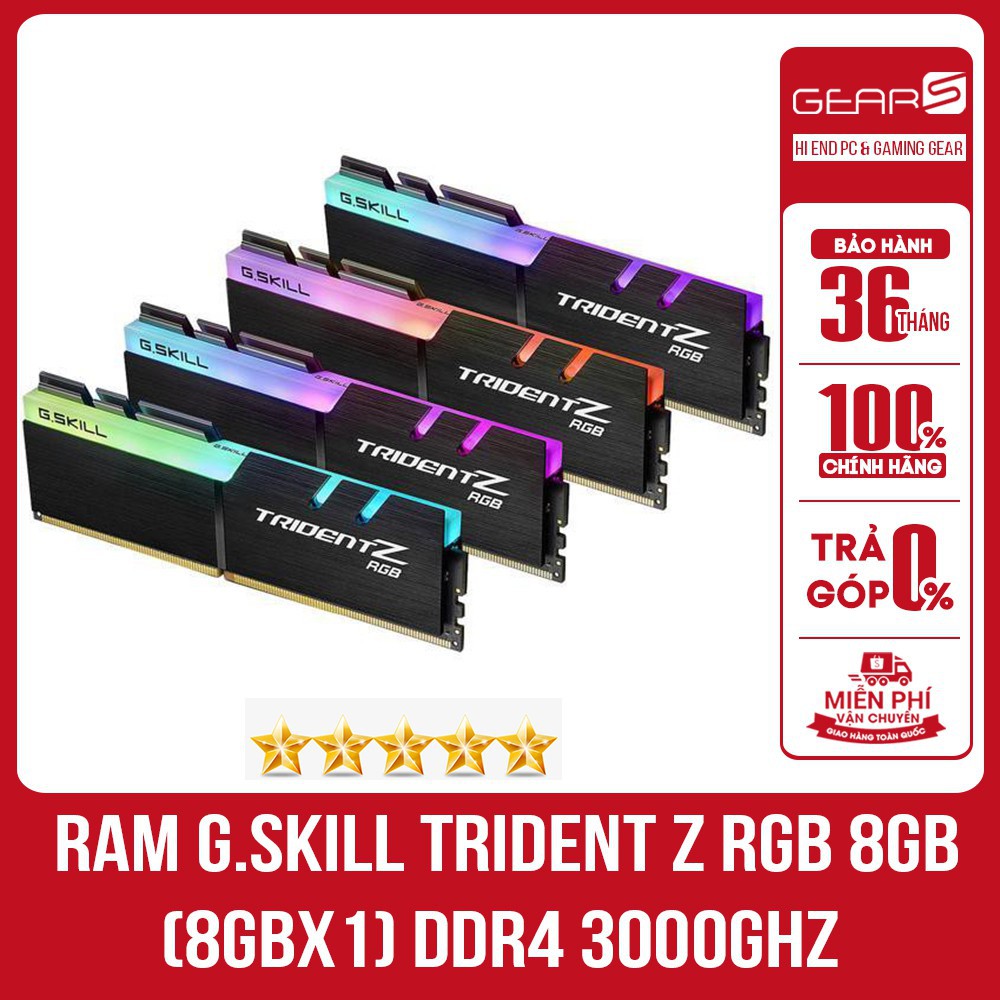 Ram G.Skill TRIDENT Z RGB 8GB (8GBx1) DDR4 3000GHz C16S-8GTZR - Bảo hành 36 Tháng Mai Hoàng