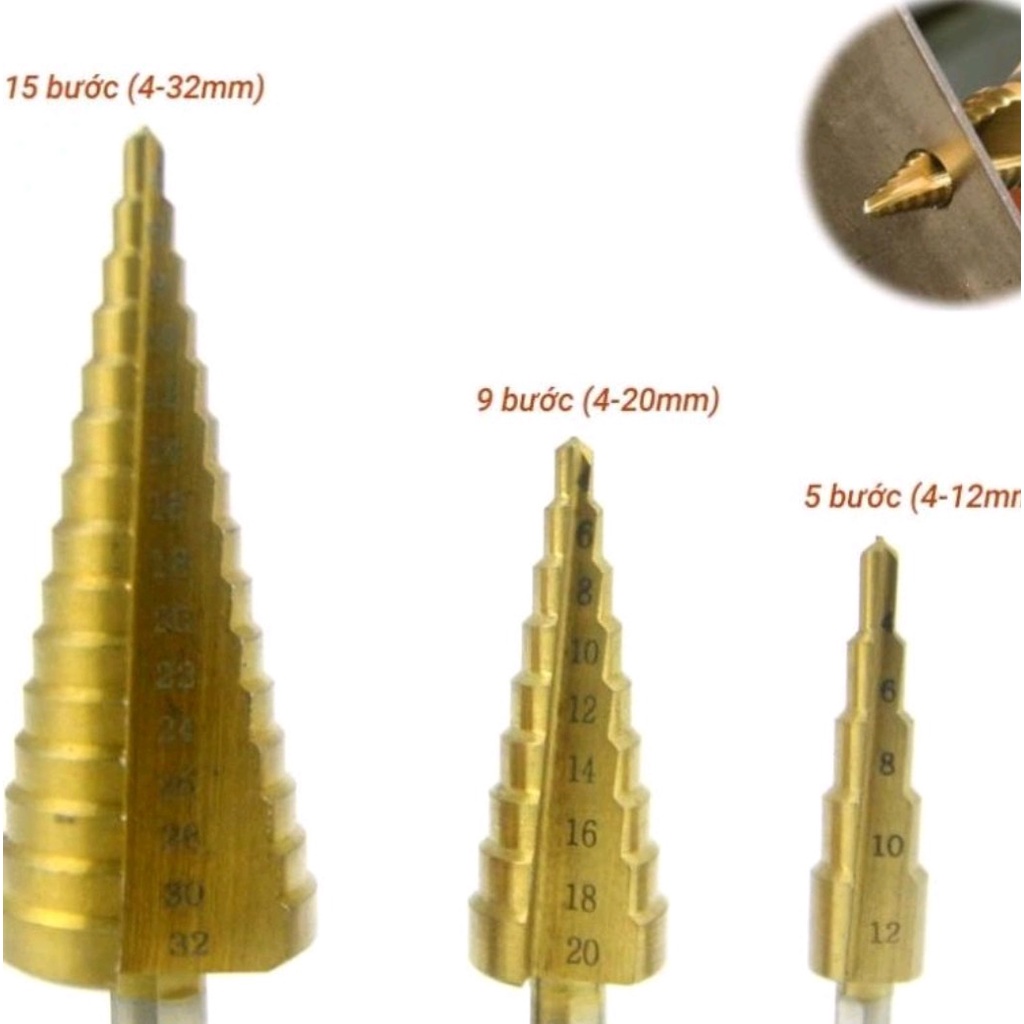 Bộ 3 Mũi Khoan Tháp Thẳng NUR 4mm - 32mm HSS Khoan Đa Năng sắt, nhôm, gỗ...