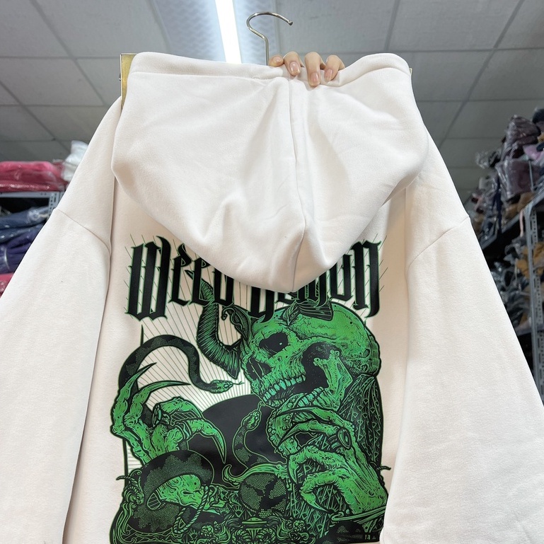 Áo hoodie form rộng in hình đầu lâu, áo khoác hoodie unisex nỉ trơn mềm mịn ấp áp thời trang thu đông