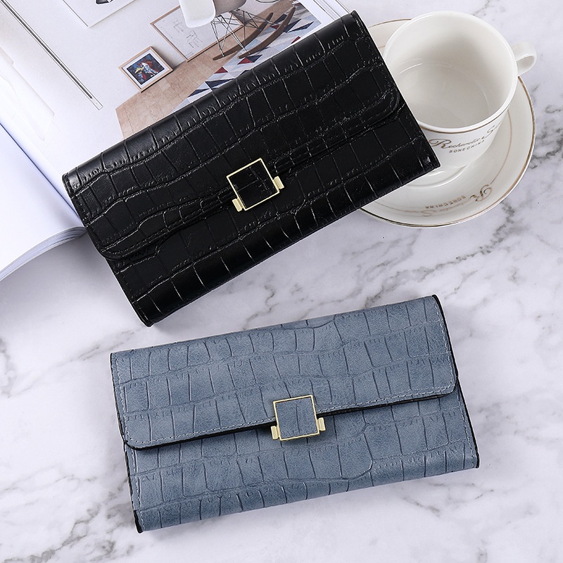 Kích thước: 18 * 9.5 * 2cm Ví dài nữ phiên bản Hàn Quốc màu mới tinh khiết túi học sinh đơn giản nhiều ngăn đựng thẻ ly hợp chống tẩy dung tích lớn