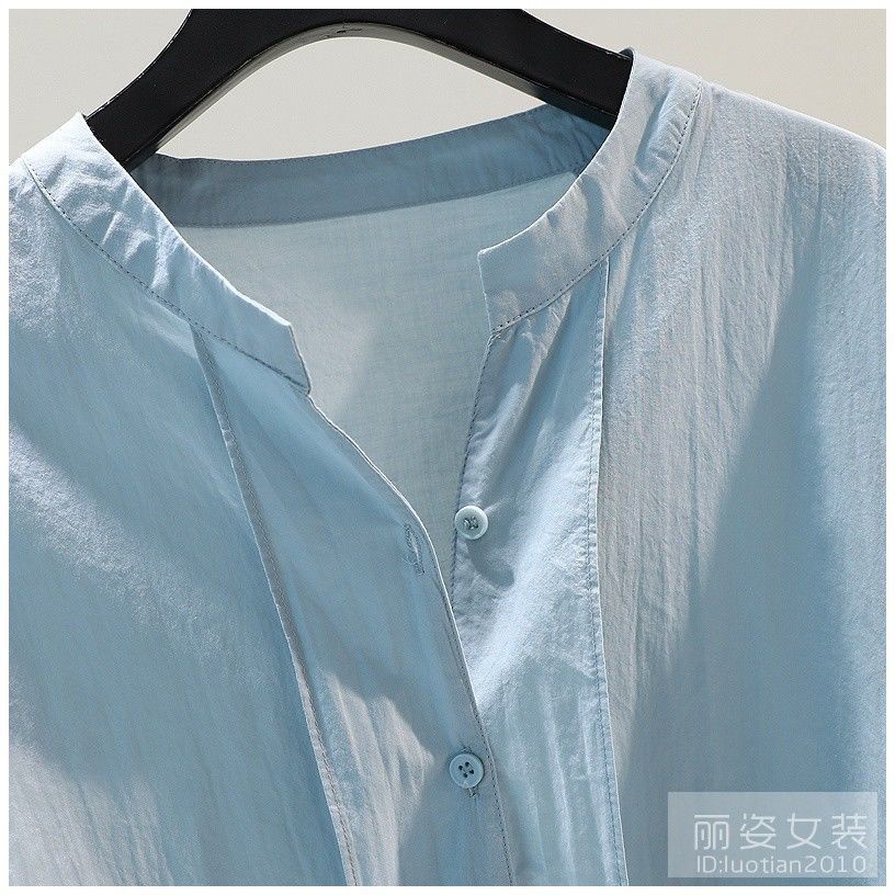Áo Sơ Mi cotton Mỏng Dáng Ôm Ngắn Lưng Xẻ Tà Phía Trước Màu Xanh Nhạt Thời Trang Mới 2022 Cho Nữ