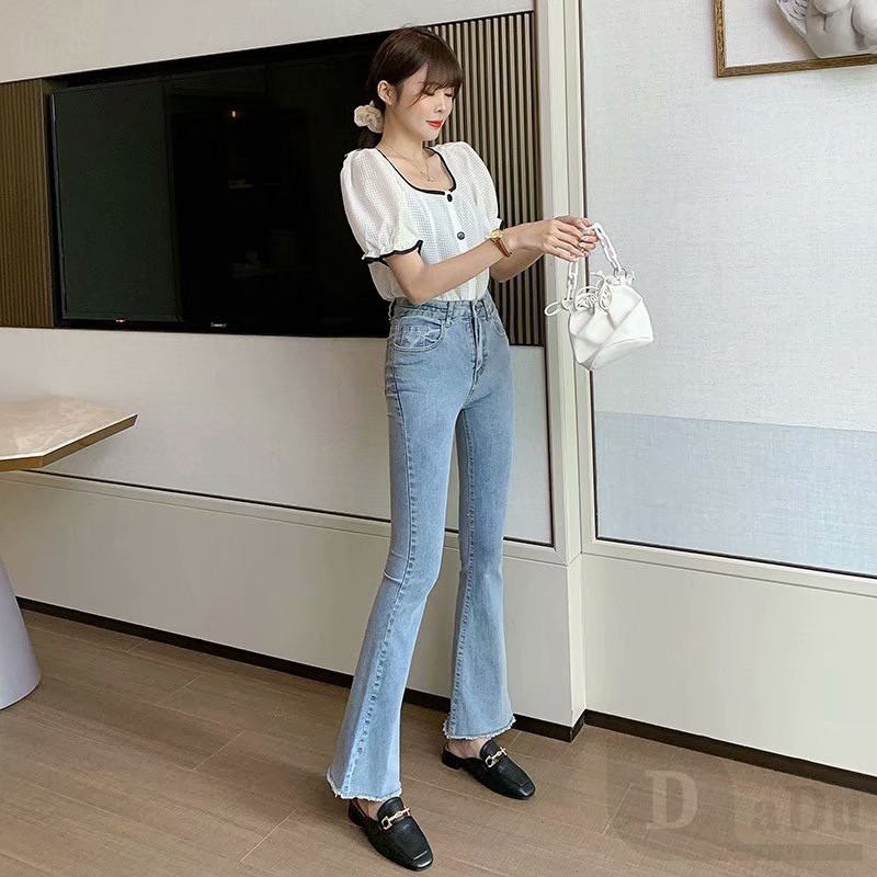 Daduhey Quần Jean Ống Loe Lưng Cao Phong Cách Năng Động Dành Cho Phụ Nữ