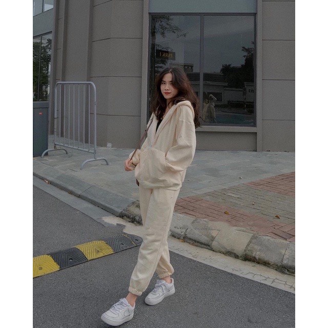 Set Bộ Nỉ Áo Khoác Quần Dài Set Bộ Nỉ Ngoại Tay Phồng Form Rộng Phong Cách Ulzzang Basic [Ảnh Thật]