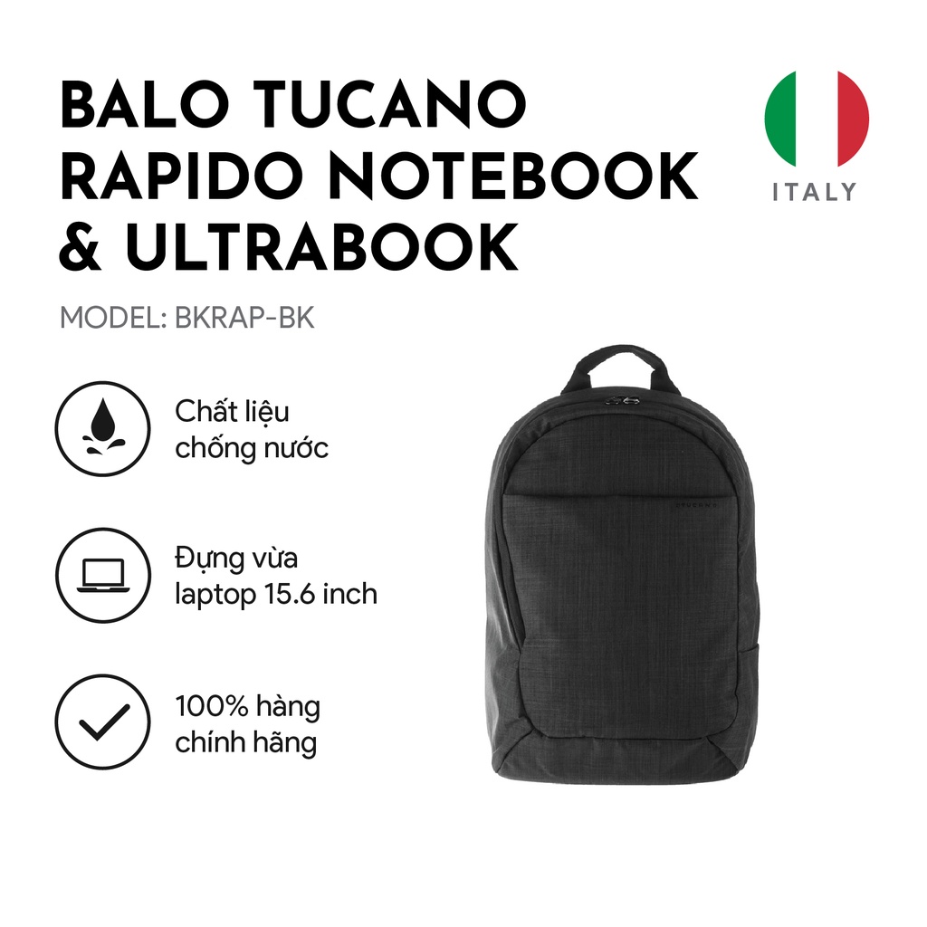 Balo Laptop/ Macbook Tucano Rapido Notebook &amp; Ultrabook cao cấp chống sốc 15.6 inch