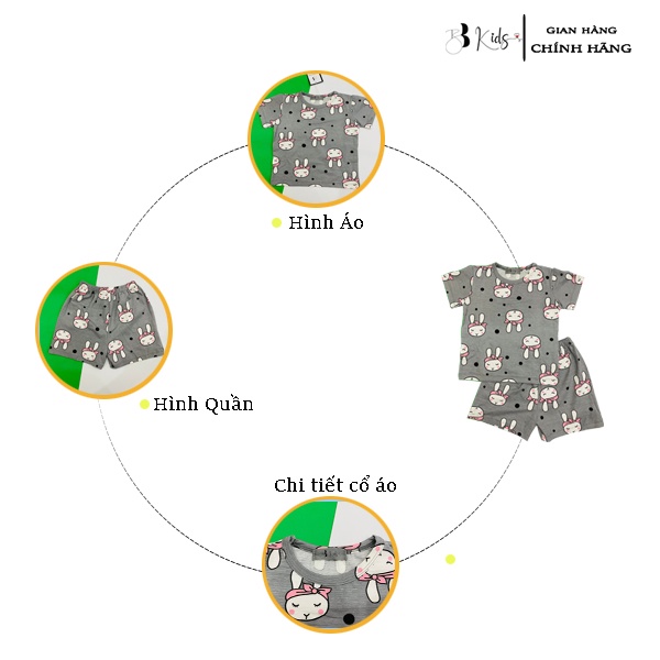 BB Kids Bộ Cotton Ngắn Tay Màu Ghi Cho Bé Gái