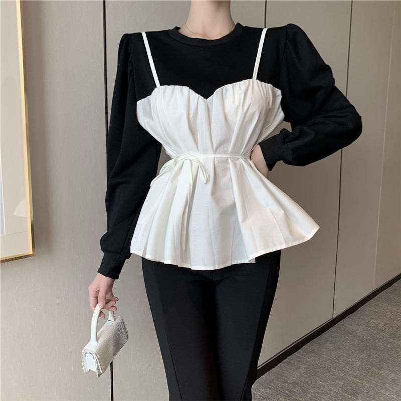 COZOK Áo Sơ Mi Tay Dài Dáng Ôm Phối Dây Thắt Cá Tính Trẻ Trung Hợp Thời Trang