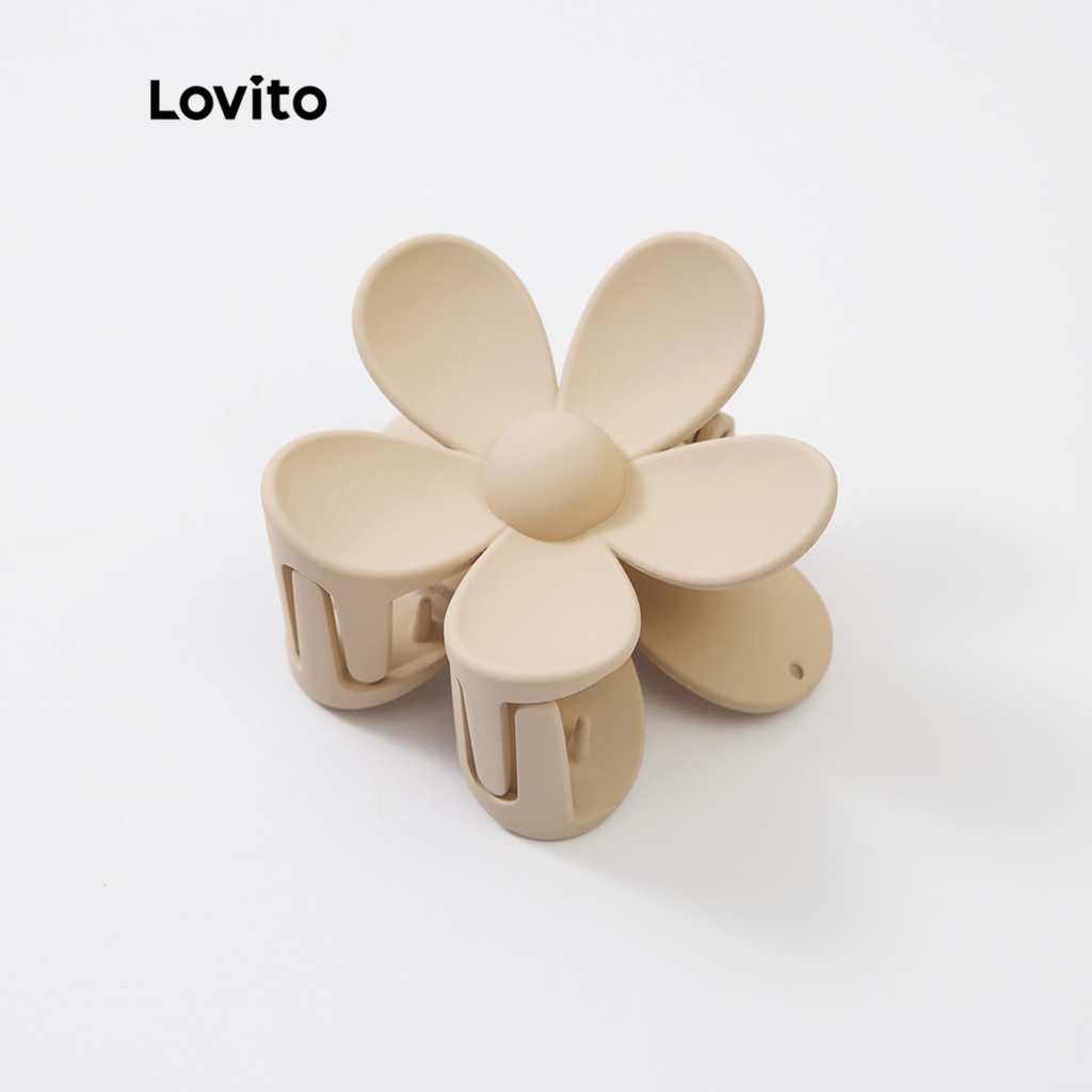 Kẹp tóc móng vuốt Lovito hình hoa vuông màu trơn bằng nhựa phong cách thường ngày L233L265 (1/ 2/ màu kaki/ trắng ngà)