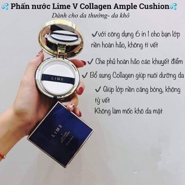 Phấn Nước ❤️FREESHIP❤️ Phấn Nước LIME V Collagen Ample Cushion SPF 50+/ PA +++ Cho Da Khô Vỏ Xanh