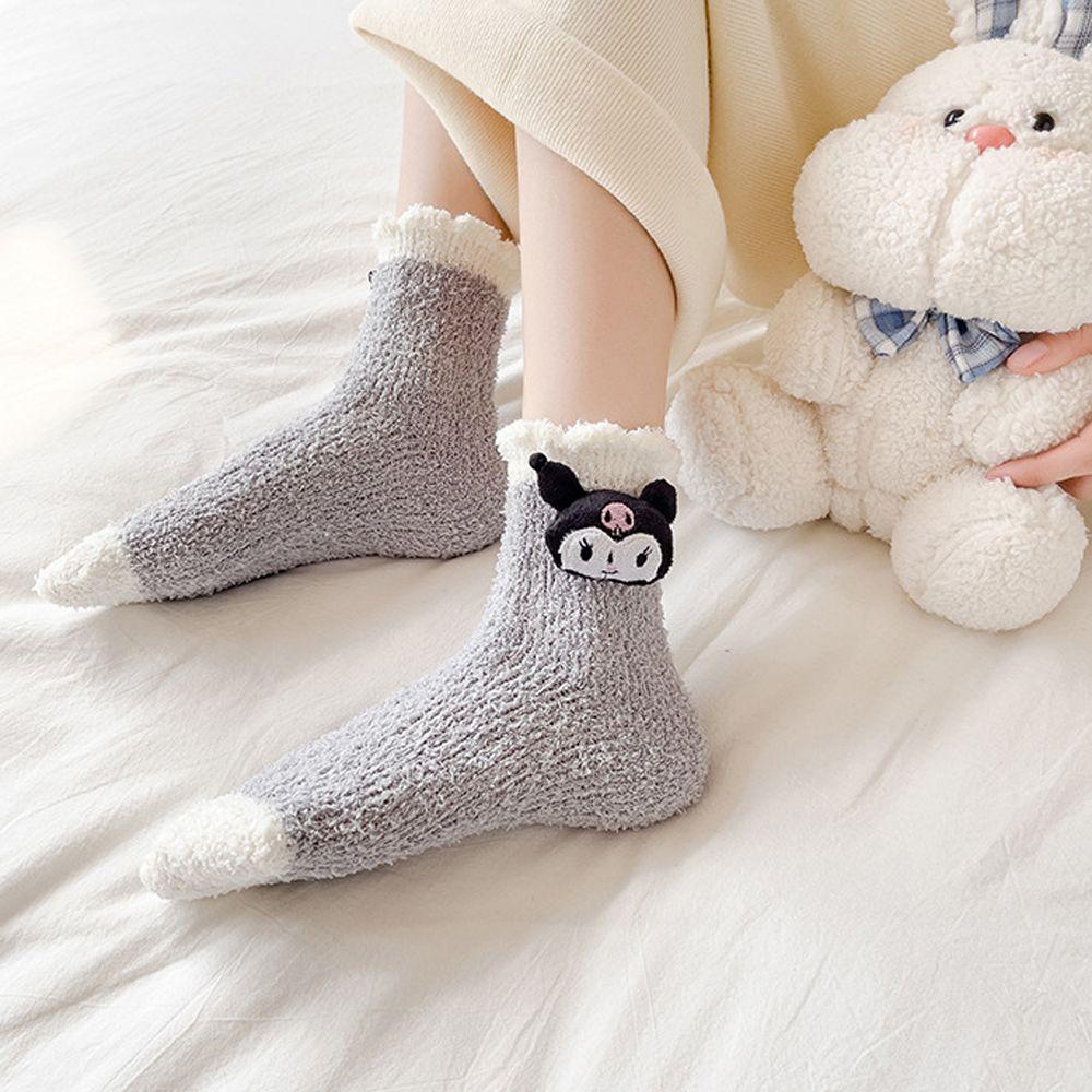 1 Đôi Tất Cotton In Hình Kuromi Hoạt Hình Đáng Yêu