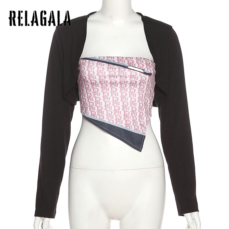 Áo Lửng Tay Dài Dáng Ôm In Họa Tiết Thời Trang Cho Nữ