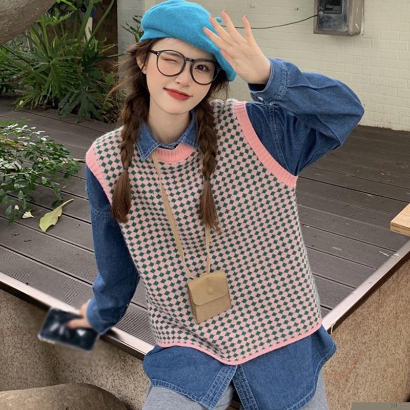 Áo len không tay cổ tròn phong cách Hàn Quốc dành cho nữ