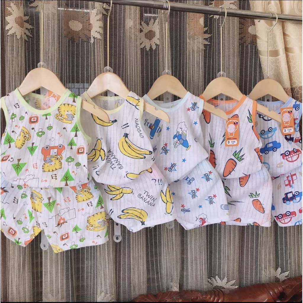 COMBO 5 Bộ Ba Lỗ Cotton Giấy Hoạ Tiết Cho Bé