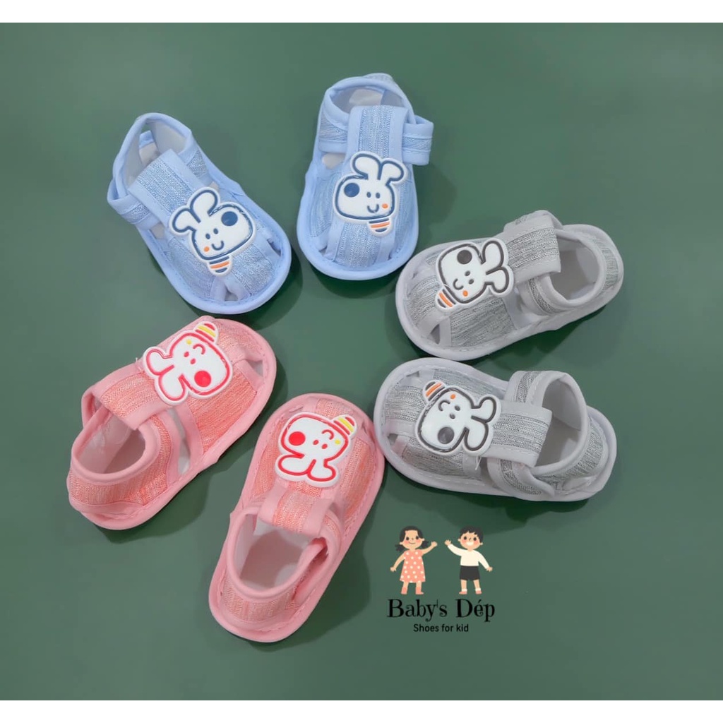 Giày Tập Đi Bằng Vải Hình Cún Con Cho Bé Trai, Bé Gái 0 - 1 Tuổi Đế Êm Quai Mềm