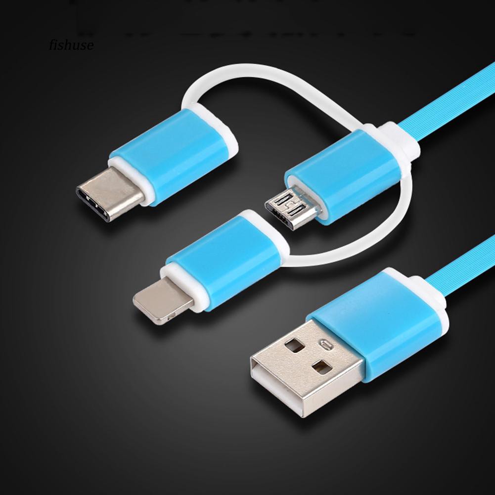 Dây cáp sạc 3 trong 1 có đầu kết nối Micro USB Type-C và iOS dài 1m cho thiết bị Android và iOS