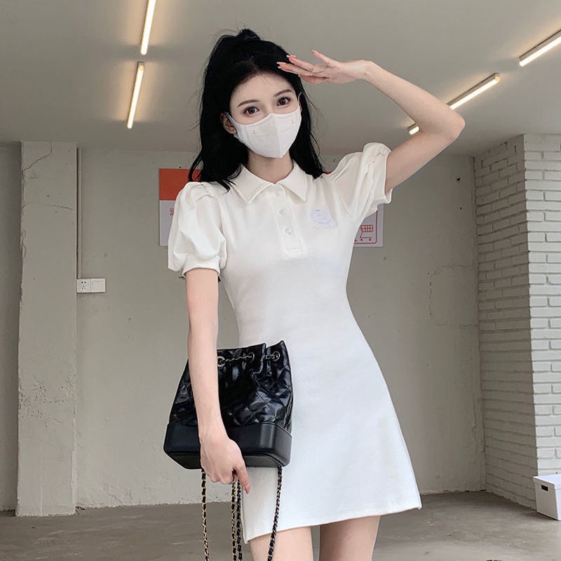 Đầm Công Chúa Ôm Dáng Tay Phồng Cổ POLO Thời Trang Mùa Hè Kiểu Pháp Cho Nữ