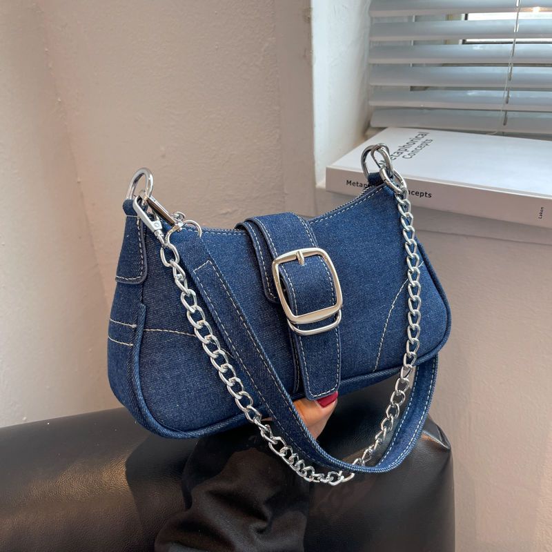 túi denim Túi Đeo Chéo Một Bên Vai Cỡ Nhỏ Thiết Kế Độc Đáo Chất Liệu Denim Niche Dễ Phối Đồ