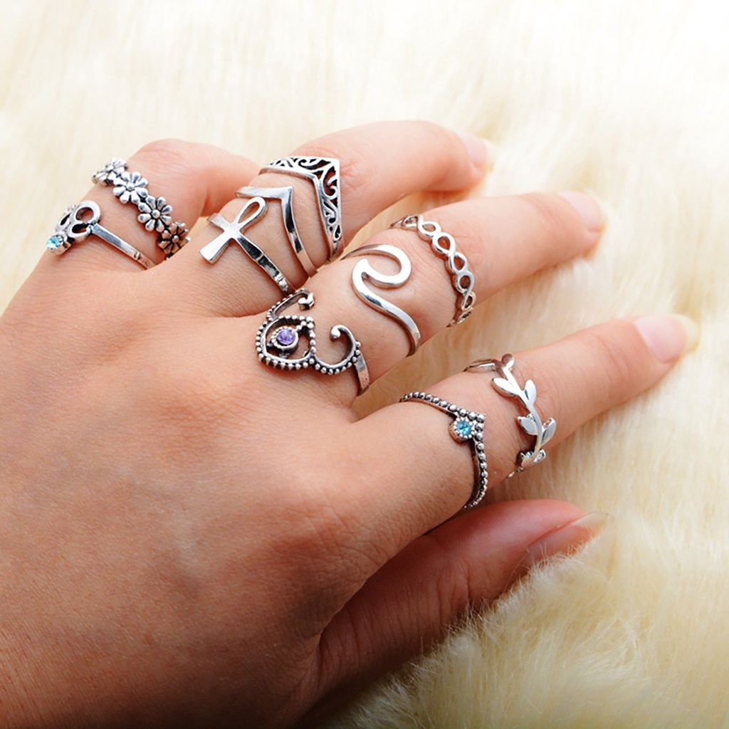 Bộ 10 Nhẫn Đeo Đốt Ngón Tay Phong Cách Vintage Cho Nữ