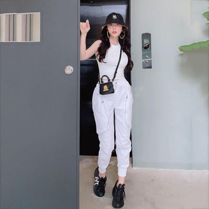 Set Đồ Nữ Áo Crop Top Khoét Nách Kết Hợp Quần Jogger Túi Hộp Chất Thun Trơn Cao Cấp SEPTEMBERGIRL1989 WM SET HQ03V1 . ⚡