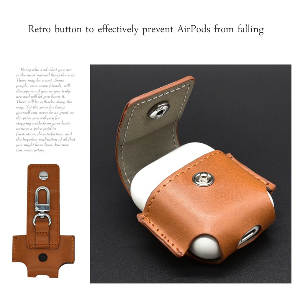 Vỏ đựng hộp sạc tai nghe airpods da PU kèm móc khóa tiện lợi
