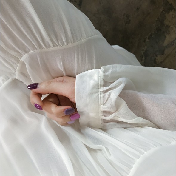 Váy trắng dài tay vintage / Váy babydoll dáng dài | BigBuy360 - bigbuy360.vn