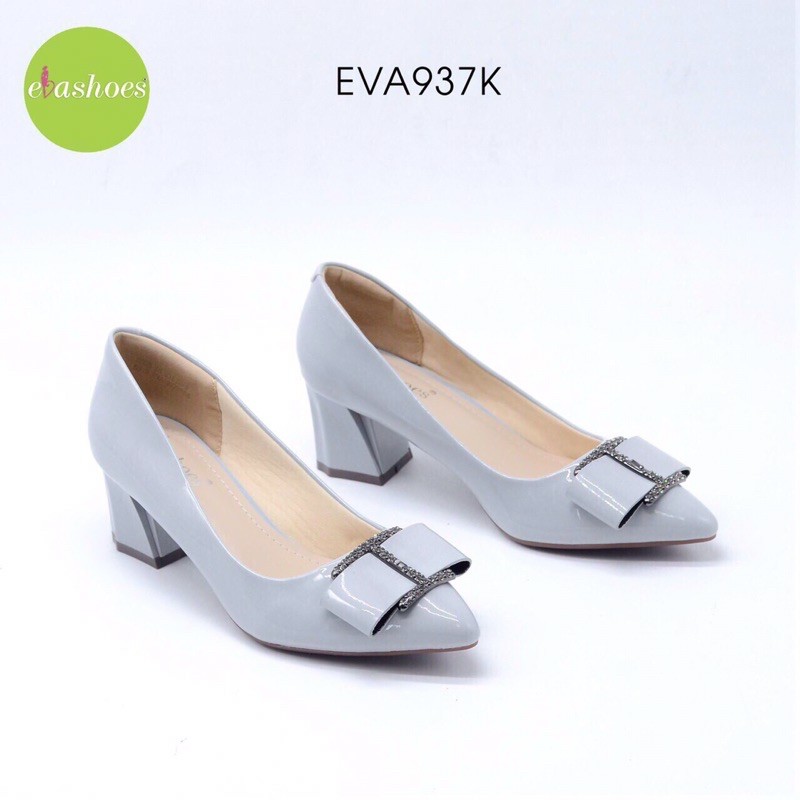 Giày Cao Gót Đế Vuông Mũi Nhọn Phối Nơ Khoá 5cm Da PU Bóng Evashoes - Eva937K