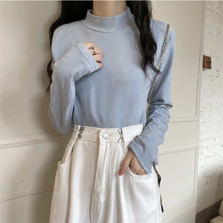 Áo thun XIAOZHAINV dệt kim tay dài cổ cao 9 màu sắc tùy chọn dễ phối đồ dành cho nữ