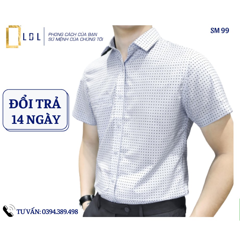 Áo sơ mi nam tay ngắn công sở LDL họa tiết chấm bi, chất liệu bamboo, mền , mịn thoáng mát, không nhăn | BigBuy360 - bigbuy360.vn