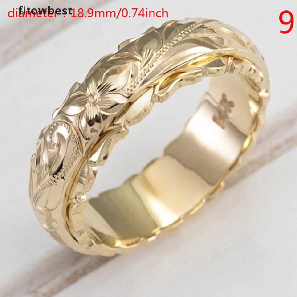 Nhẫn Mạ Vàng 14k Chạm Khắc Hoa Văn Tinh Tế Cho Nữ