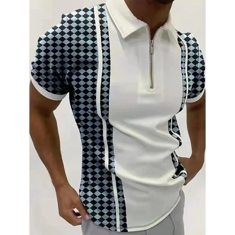 Nam Và Nữ Mới Sang Trọng#Áo Sơ Mi Polo Ngắn Tay Cổ Bẻ Phối Khóa Kéo Họa Tiết Kẻ Sọc Thời Trang Đường Phố Cho Nam 39;s