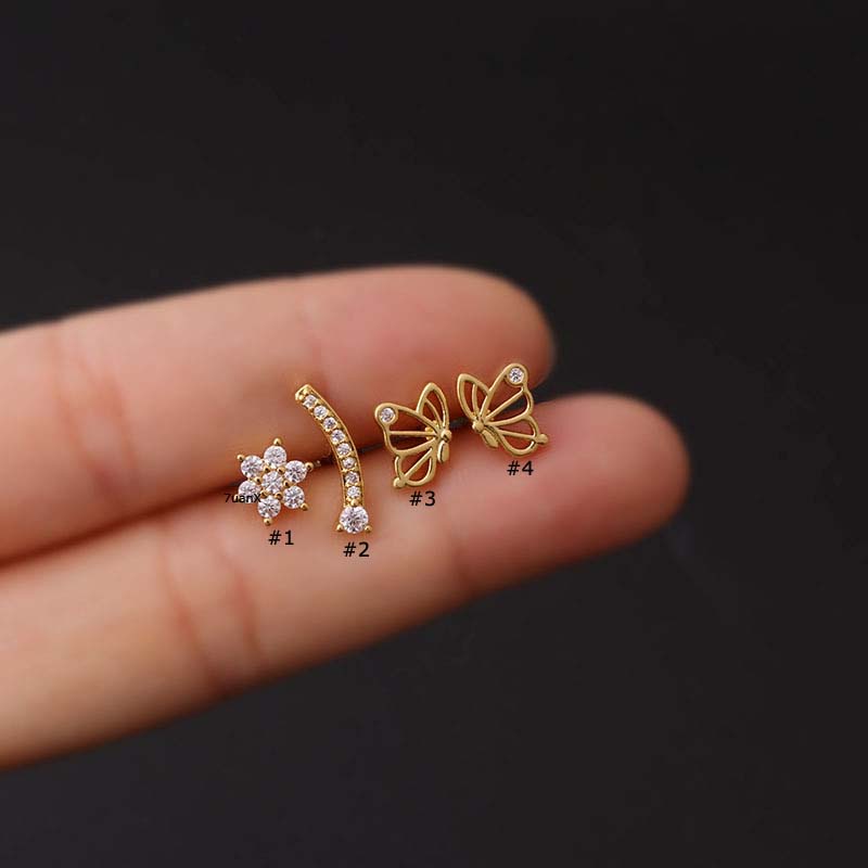 1 Khuyên Tai Nữ Hình Hoa Bướm Bằng Thép Không Gỉ 16Gauge