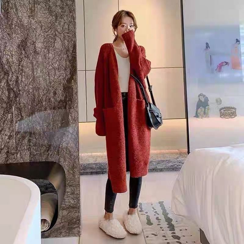 Áo Khoác Cardigan Dệt Kim Dáng Dài Rộng Cỡ Lớn Kiểu Hàn Quốc Thời Trang Thu Đông Thanh Lịch