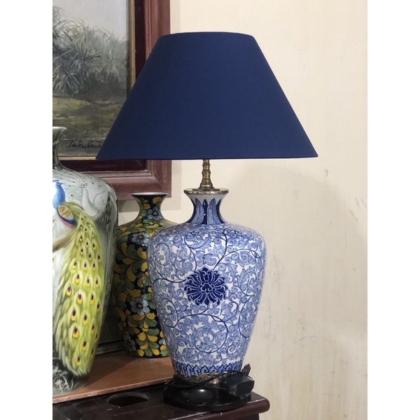 LỌ HOA MEN LAM HÀNG VẼ TAY TRUYỀN THỐNG CỦA BÁT TRÀNG H40Cm