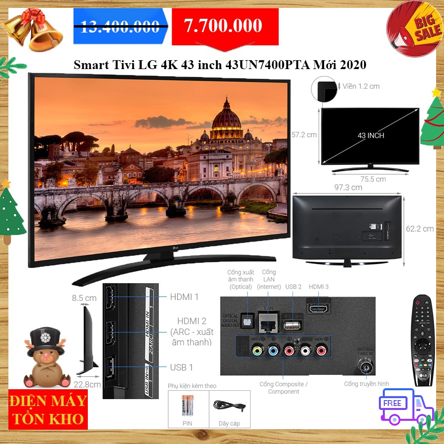 Smart Tivi LG 4K 43 inch 43UN7400PTA Mới 2020