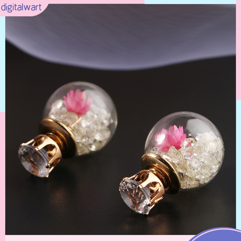 Cặp khuyên tai thiết kế quả cầu thủy tinh chứa hoa giả sang trọng cá tính dành cho nữ