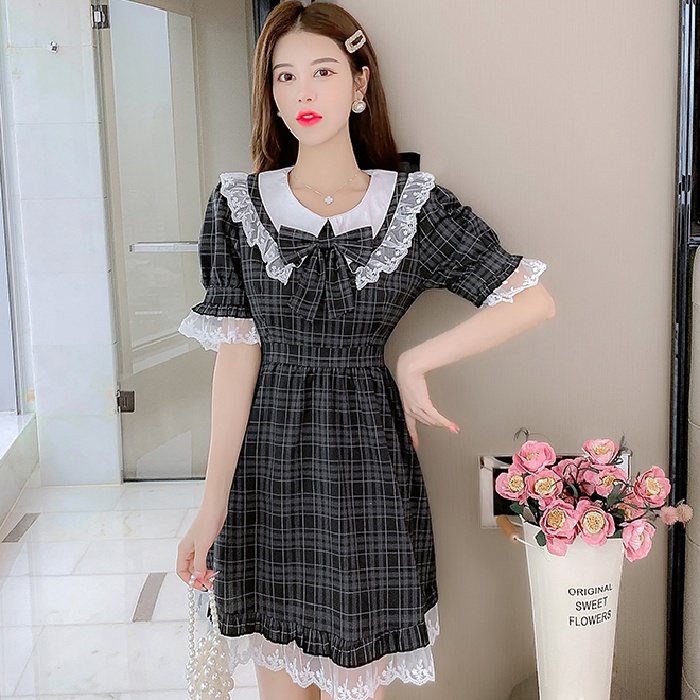 Đầm Tay Phồng Họa Tiết Sọc Caro Thiết Kế Mới Thời Trang Mùa Hè Theo Phong Cách Hàn Quốc Cho Nữ