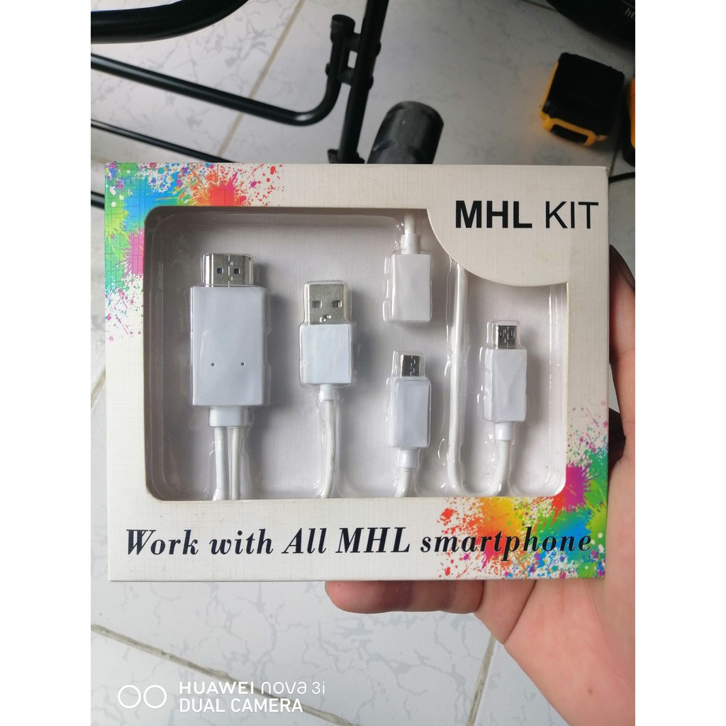 Bộ KIT MHL màu Trắng cho điện thoại Android hỗ trợ MHL 5 Pin và 11 Pin xuất hình từ điện thoại ra màn rời.