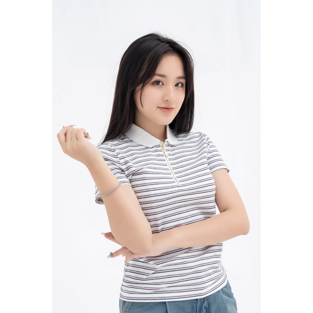 Áo phông polo nữ YODY kẻ ngang có khóa cổ mềm mịn thoáng mát - APN3766