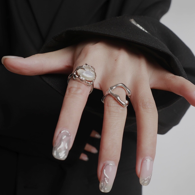 Nhẫn Đính Ngọc Trai Sang Trọng Phong Cách hip hop Hàn Quốc