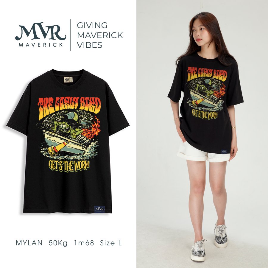 Áo form rộng tay lỡ unisex chú chim quý bắt sâu MVR size rộng tee Mỹ BB4271