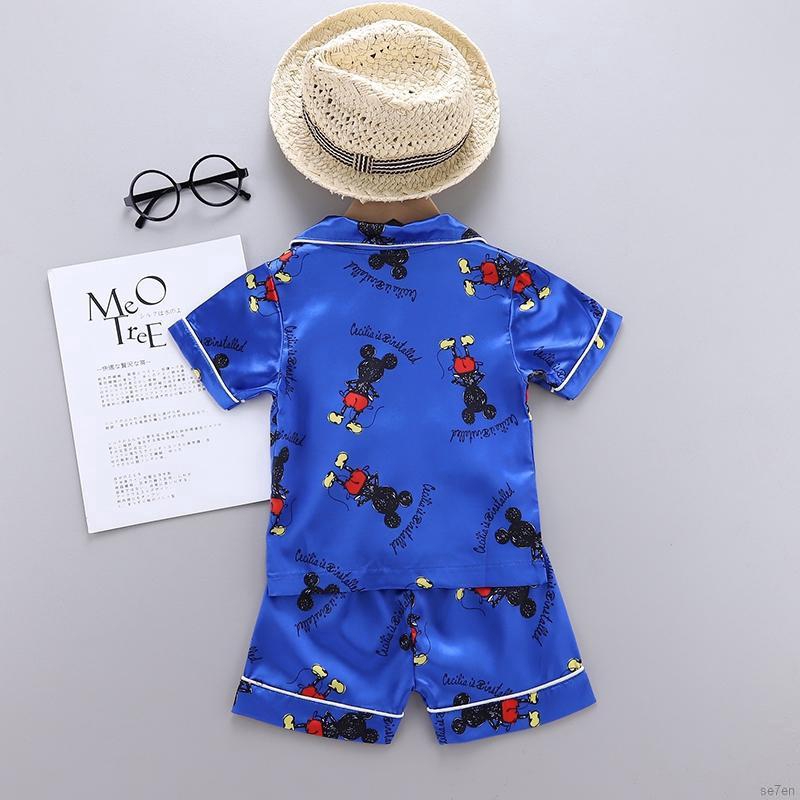 Set Đồ Ngủ 2 Món Ngắn Tay Họa Tiết Chuột Mickey + Quần Short Cho Bé