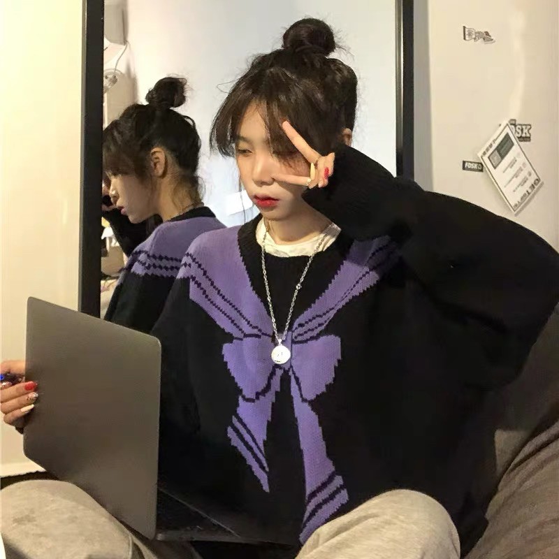 Áo len hình nơ tím dễ thương ulzzang Hàn Quốc [Yannie]