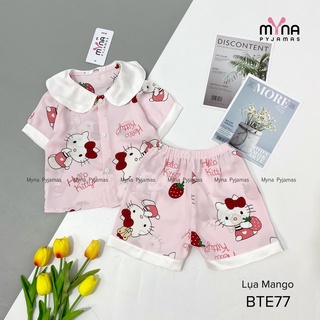 Quần áo pijama bé gái cộc đùi cổ sen, chất lụa mango