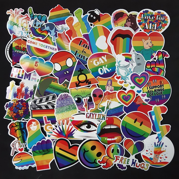 Bộ Sticker dán cao cấp chủ đề CẦU VỒNG LGBT - Dùng dán Xe, dán mũ bảo hiểm, dán Laptop...