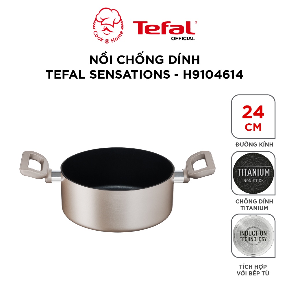 Nồi nhôm chống dính nắp kính Tefal Sensations 18cm H9104314 - 20cm H9104414 - 24cm H9104614