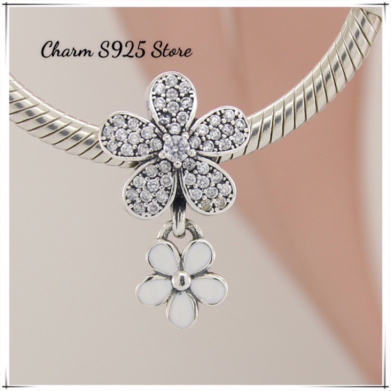 charm pan hoa 5 cánh đính đá bạc s925 cao cấp