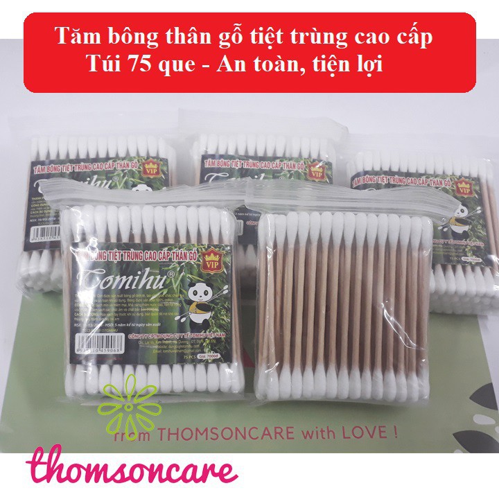 Combo 3 gói Tăm bông trẻ em gói 80 chiếc bông ngoáy tai, vệ sinh tai cho bé