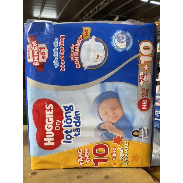 Tã dán sơ sinh Huggies cho bé &lt;5kg 74 miếng và S 56miếng cho bé 4-8kg