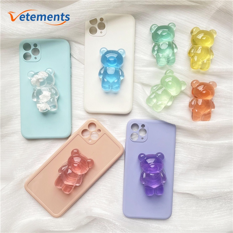 Giá đỡ điện thoại hình gấu 3D nhiều màu trong suốt có túi khí cho iPhone &amp; Android