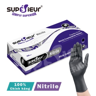 Găng Tay Y Tế Nitrile Superieur Không Bột Màu Đen - Găng Tay NBR Cao Cấp - Chuyên Spa Phun Xăm Thẩm Mỹ (Hộp 100 Chiếc)